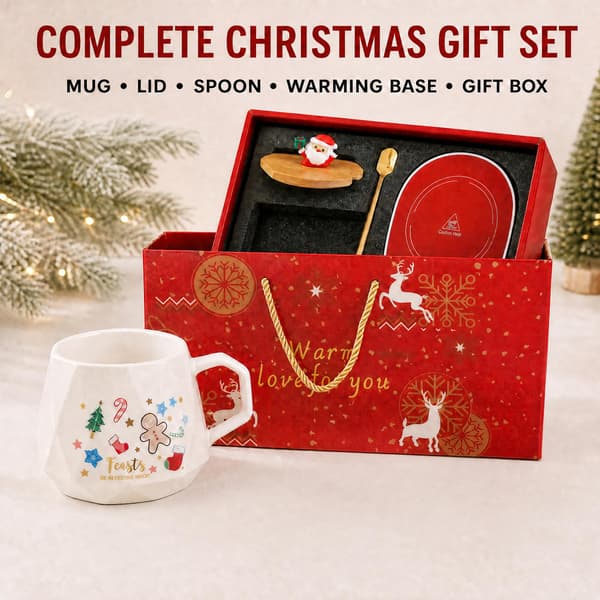 Julmuggvärmare set, pepparkaksgubbe keramisk mugg, för kontorsjulklapp gingerbread man