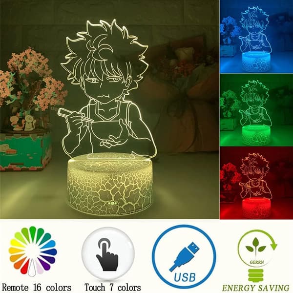 Søt Killua 3D Fargerik LED-belysning Nattlys Populær Ani