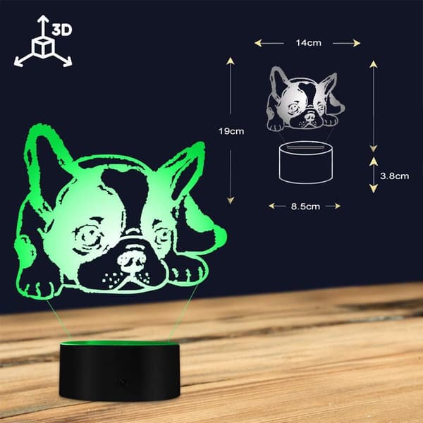 3D Illusjon Nattlys Fransk Bulldog LED Illusjon Nattlys