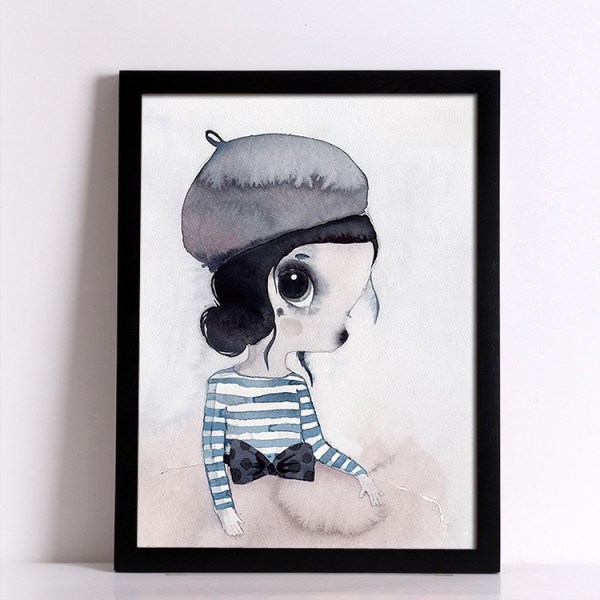 Rabbit Girl and Boy Wall Art Canvas- print , yksinkertainen söpö akvarellitaide Dra
