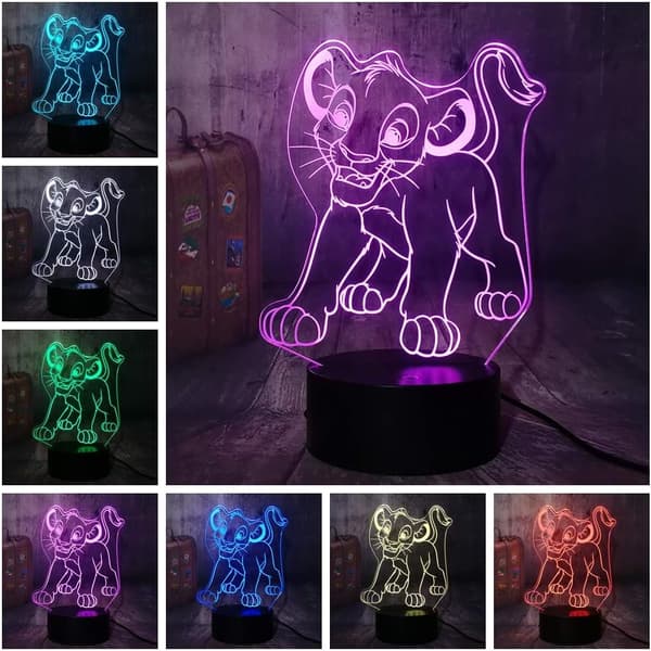 Cartoon Lejonkungen Simba 3D Optisk Illusion LED Nattlampa