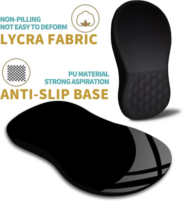Ergonomisk musemåtte med håndledsstøtte, massage design smertelindrende musemåtte, memoryskum og skridsikker PU-base til trådløs mus, hjem Black