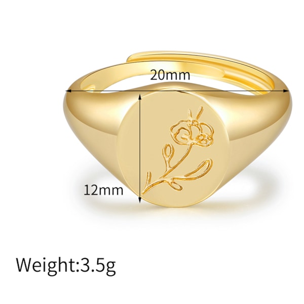 Handgjord blomst signet ring - 18K guldring - minimalistisk