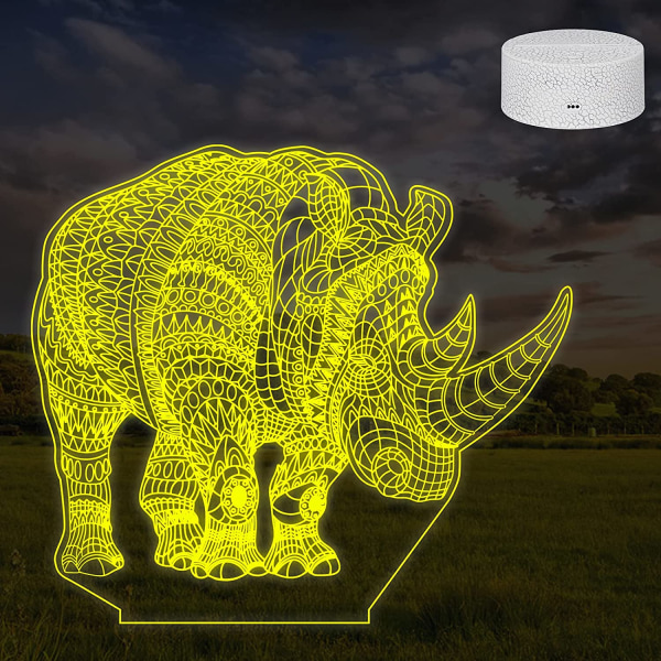 3D Rhinoceros Night Light för barn, 3D LED Illusion Lampa med