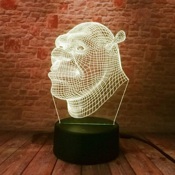 Nattlys Shrek 3d LED Akryl Lampe Hjemmedekor Knappbryter 7 Farger med Fjernkontroll