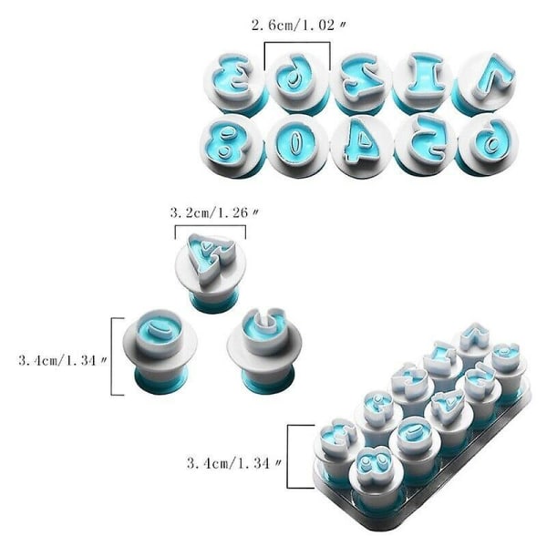26 bokstäver och siffror kakform kakstämpel