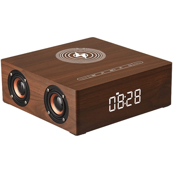 Digital väckarklocka i trä med Bluetooth-högtalare Brown