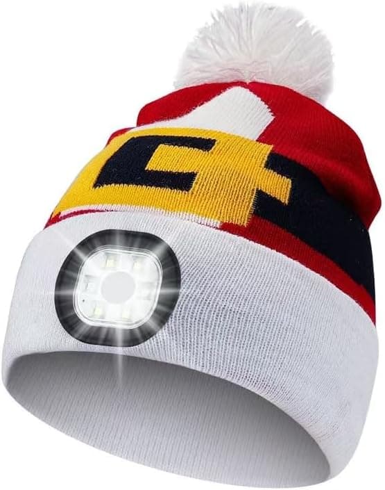 Barnmössa med LED-lampa; Ljusmössa; Stickad mössa; Varm mössa Red