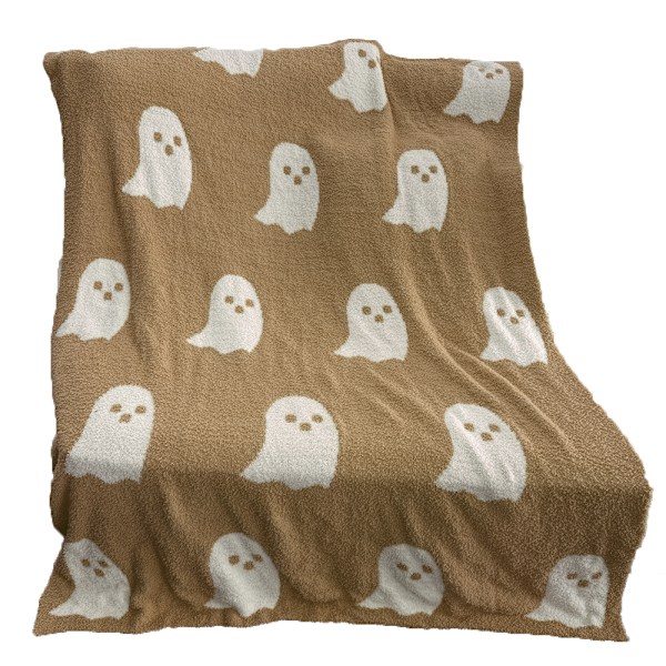 Spøkelser teppe mykt behagelig pustende Halloween teppe for å se på TV Camping Khaki 127x152cm/50x60in 850g/30oz