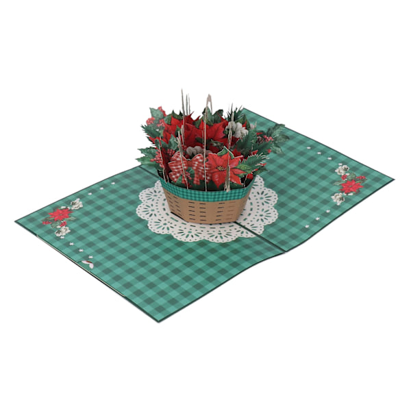 3D Jul-kort Blomkorg Utsökta Detaljer Popup Gratulationskort med Kuvert för Presentteman Fester
