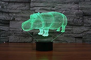 3D Flodhest Natlampe LED USB 7 Farveskift LED Bordlampe X