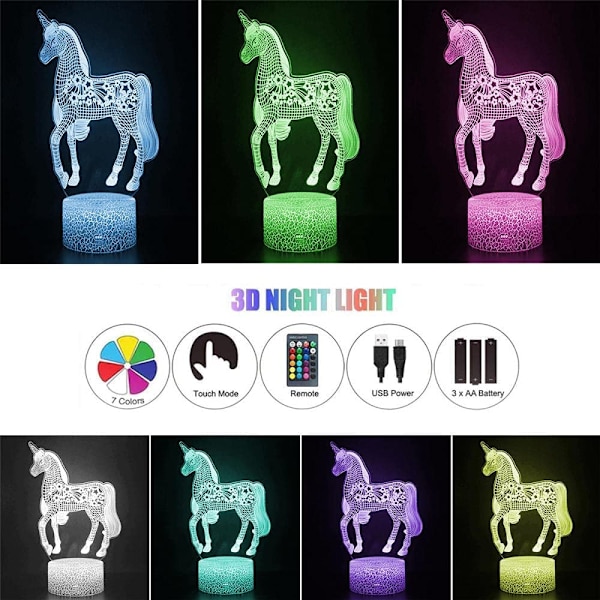 Coola saker för sovrum Unicorn 3D visuell lampa Touch LED Ta