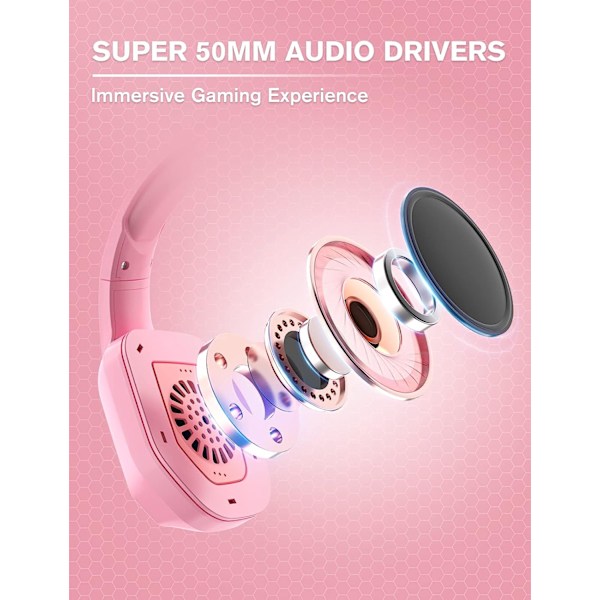 Z30 Pink Gaming Headset til PS4, PS5, Xbox One, PC, Trådløst Over-Ear Hovedtelefon med Støjreducerende Mikrofon, LED Flowing RGB Lys, 7.1 Surround Lyd