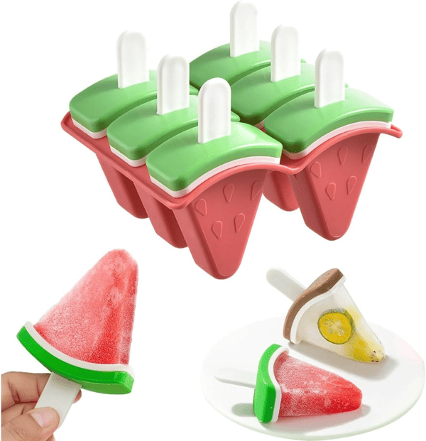 6-huls vandmelonformede silikone ispindeforme - DIY ispindeforme med pinde til hjemmelavede frosne lækkerier