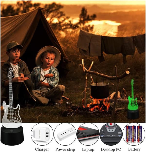 3D Illusion Lamp Elektrisk Gitarr Fjärrkontroll 16 Färger Ni