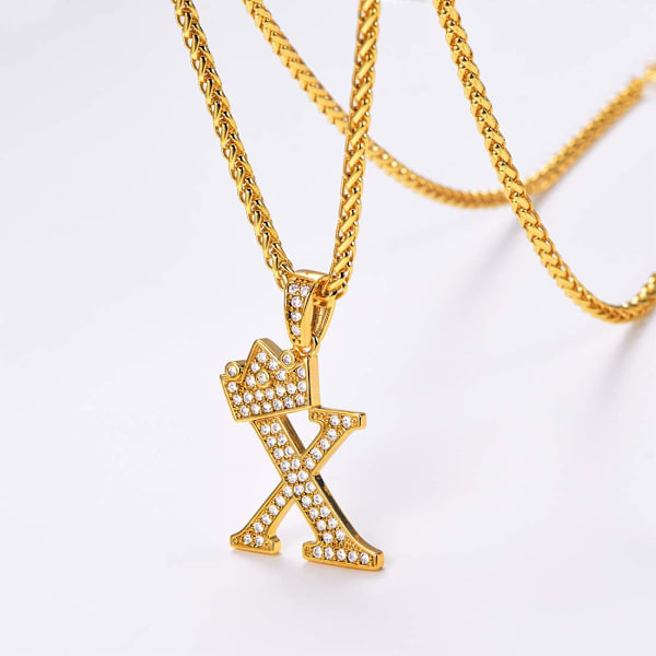 Krone Initial A-Z Halskæde, Iced Out Bogstav Vedhæng med 22-24 Tommer Kæde, Mænd Kvinder Bling Hip Hop Alfabet Navn Smykker Gave Store Initialer Halskæder X 18K Gold