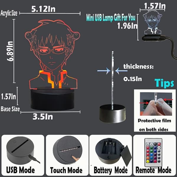 Saiki K Led Anime Lampe 3D Illusion Natlampe 16 Farver Tab
