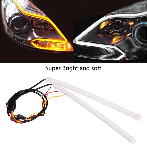 2*30cm Bil 12V Fleksibel Myk Rørguide LED-stripe DRL-lys Blinklys Blå&Gul