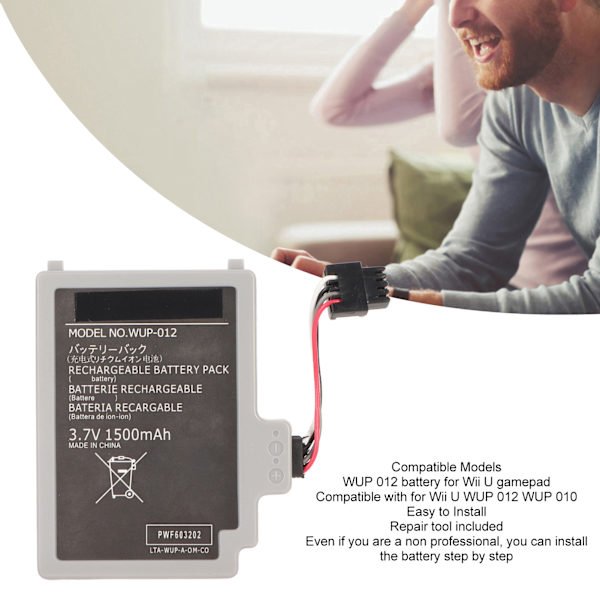 WUP 012 Gamepad-batteri 1500mAh Laddningsbart ersättningsbatteri Litiumjonbatteri för Wii U WUP 012 WUP 010