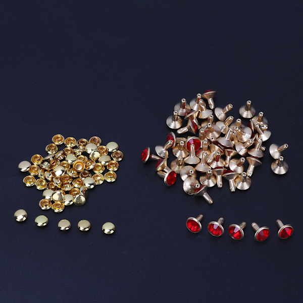 50 kpl 8 mm:n kristallitimantti koriste niitit DIY nahkakengät vaatteet niitit (punainen kristalli)