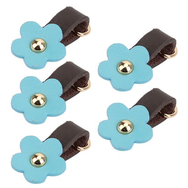 5 st dragkedjor i delat läder med blomform DIY kläder sytillbehör blå