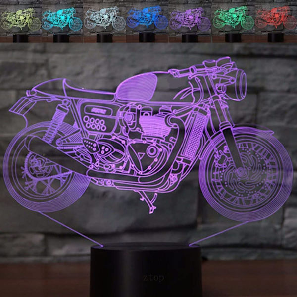 3D Illusion Nattlampa Motorcykel 7 Färgförändrande Touch Switch USB-driven LED Dekoration Bordlampa för Semester Födelsedag Jul Halloween