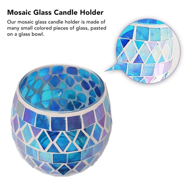 Lilla Blå Mosaik Glas Ljusstake Romantisk DIY Doftljuskopp Tealight Stativ för Vardagsrum