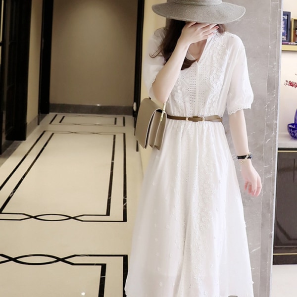Hihainen morsian Häävierasjuhlajuhliin pitkä mekko (valkoinen S)
