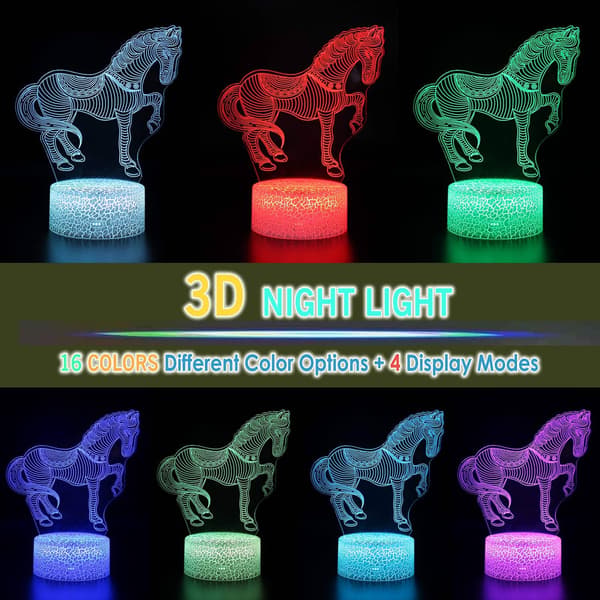 Heste Dyr 3D Illusjon LED Skrivebordslampe Dekor Nattlys wi