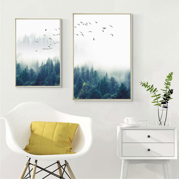Misty Forest Wall Art Canvas Print Poster, Simple Fashion Photography Art Decor f