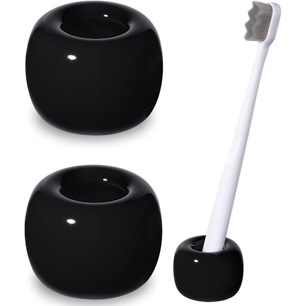 Snygg Mini Keramik Tandborsthållare Stativ för Badrum Toalettbänkar (Svart 2-pack) 2Black