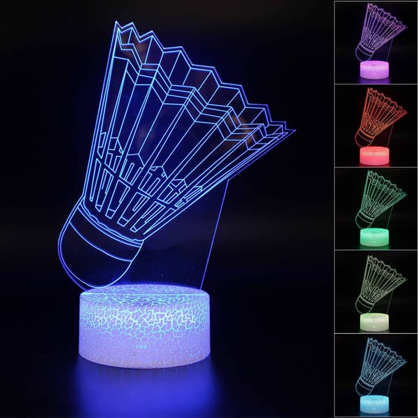 3D Illusjon Badminton Shuttlecock Nattlampe 7 Farger C