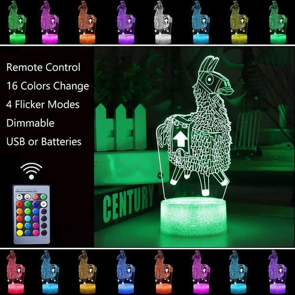 Lama Nattlamper 16 Fargevalg 3D Optisk Illusjon LED