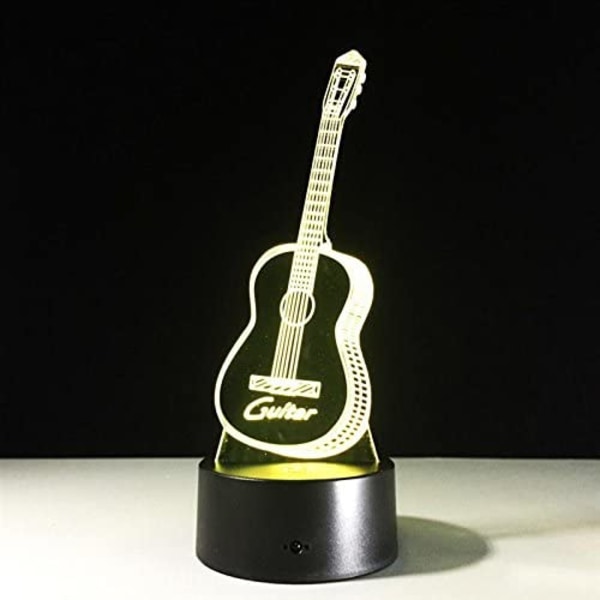 Gitarr 3D Visuell Modell Illusion Lampa LED 7 Färgväxlande Nyhet Sovrum Nattlampa Musik Heminredning