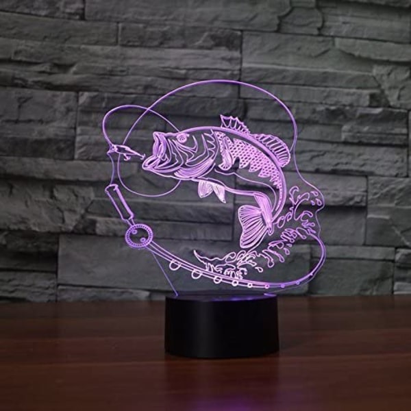 3D fisk nattljus illusion lampa 7 färger förändring LED touch U