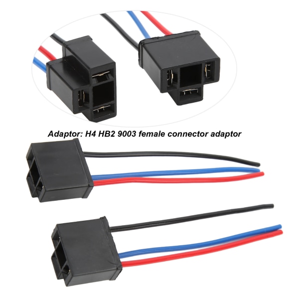 2 stk H4 HB2 9003 Hovedlykt ledningsnett stikkontakter 3 pins adapter varmebestandig 12V
