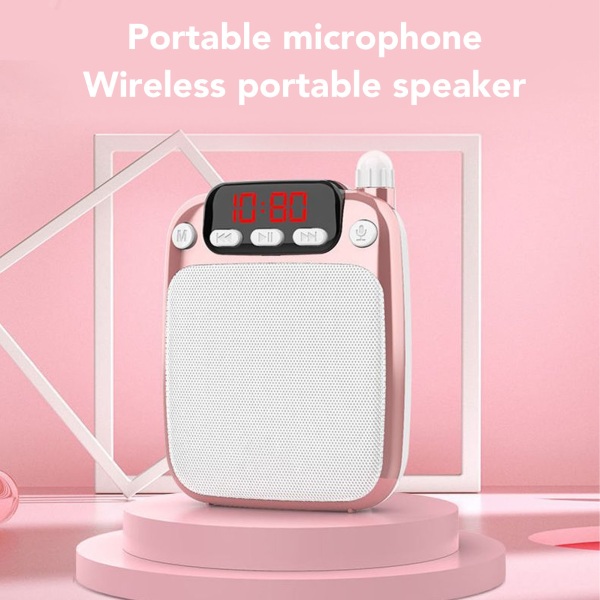 Röstförstärkare Bärbar Uppladdningsbar Bluetooth Röstförstärkare med Trådlös Mikrofon Headset för Lärare Guide Rose Gold