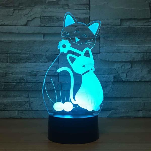 3D Natlampe til Børn, 3D Dyr Kat Illusion Natlampe