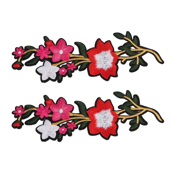 Blomsterlapp 2 Blommor Ljusa Färgade Polyester Specialmönster Broderad Lapp för Väskor Kläder Kjolar Skor Röd