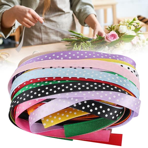 18 stk. trykt bånd, ensidig prik, gør-det-selv tilbehør, bryllupsartikler, polyester, 10 mm