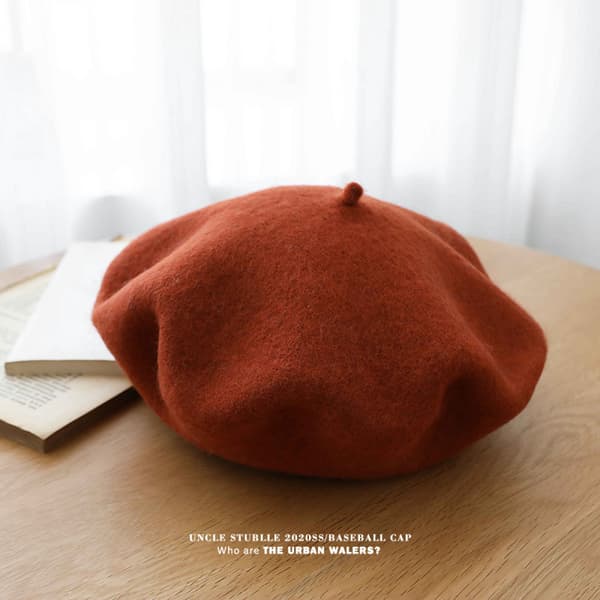 Ull Beret Lue, Ensfarget Fransk Stil Varm Vinterlue for