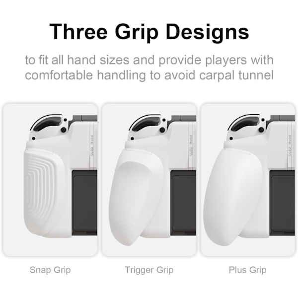 NeoGrip Bundle: Ett ergonomiskt grepp med hårt skal och utbytbara grepp [för att passa alla handstorlekar] för Nintendo Switch OLED och vanliga modeller