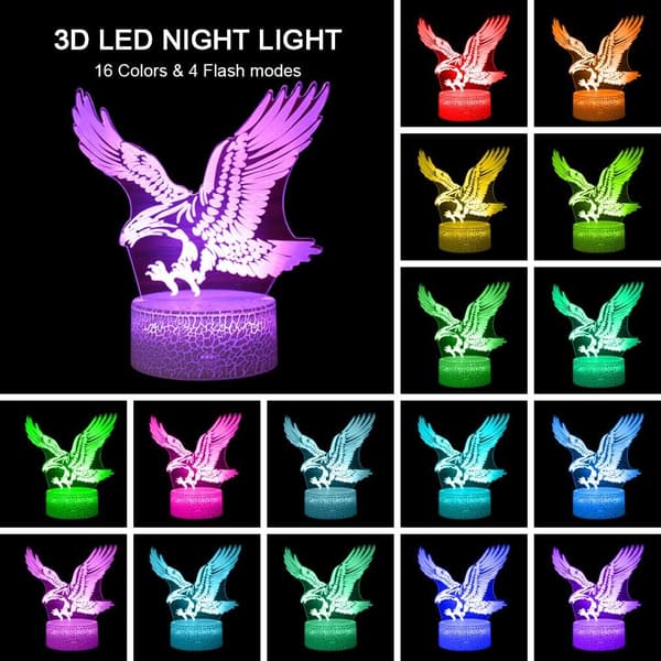 Eagles Fjärrkontroll Nattljus 3D Optisk Illusion 16 Co
