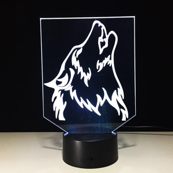 Wolf 3D Natlampe Touch Bordlamper, 7 Farveskift