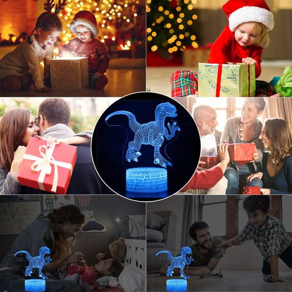 3D Dinosaur Optisk Illusjon Nattlys 16 LED Farge Changi