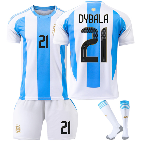 24/25 Fotballdrakt for barn Treningsdress Fotballdrakt for gutter, Argentina NO.21 Dybala Fotballag Drakter Shorts og S