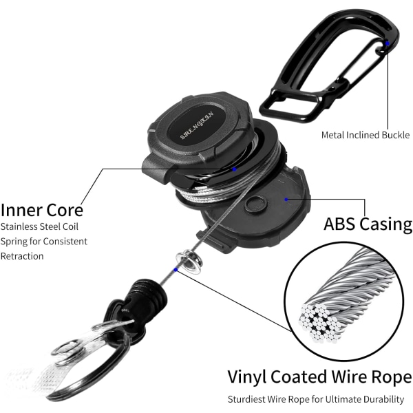 2-pak Retrekkbar Nøkkelring Heavy Duty Karabinkrok Merkeholder, Taktisk ID-merke Snelle med 32” Stål Retrekkbar Snor, 8.0 OZ