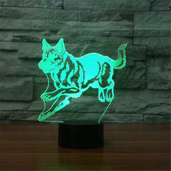 Tysk Shepherd 3D LED Optisk Illusjon Sensor Nattlys med Smart Berøring