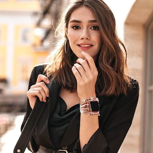 Elegant Läderarmband Kompatibelt med Apple Watch Armband 38mm/40mm, 42mm/44mm för Kvinnor Män Boho iWatch Armband Ultra Series 7 6 5 4 3 2 Black Heart 42/44