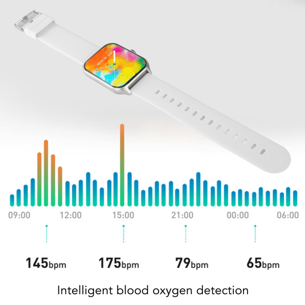 Smartwatch med iltmåling, opkaldsskærm, IP68 vandtæt touchskærm smartwatch med skridttæller White